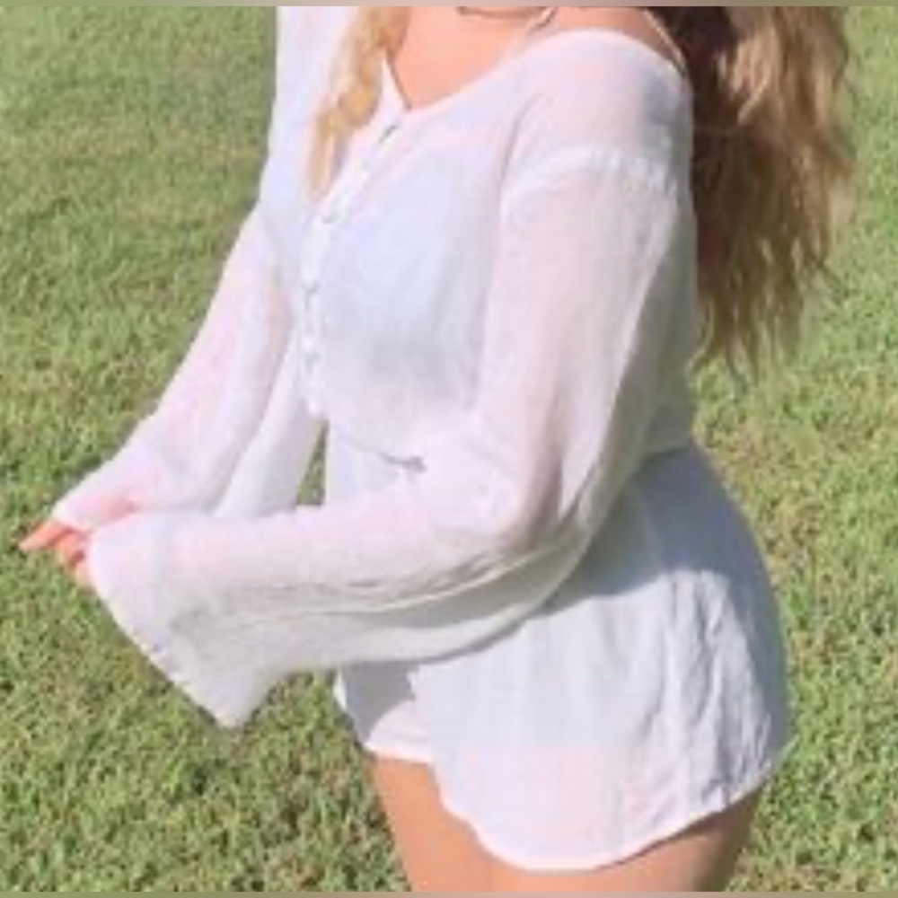 Lagaci Off-White Mini Dress romper with Long Sleeves